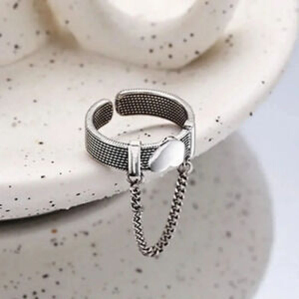 925 Sterling Silver Heart Buckle Dangle Chain Ring